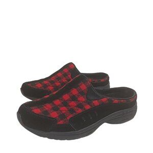 Easy Spirit TravelTime Clogs Womens 9.5 Black Red Plaid Comfort Mule Sneakers